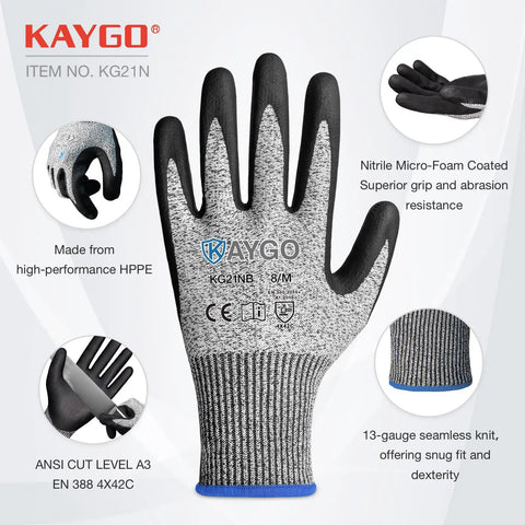 2 Pairs Cut Resistant Work Gloves for Men and Women With HPPE Nitrile Micro-Foam Grip, ANSI A3 EN388 4X42C, Grey, Size Large