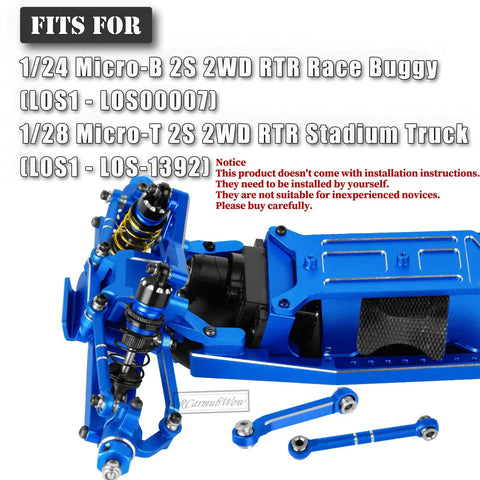 Sick Rc Car Upgrades For Losi 1 24 Micro B And 1 28 Micro T 2S Racing Buggy Stadium Truck Driveshafts showing navy blue shock tower and A-arms.