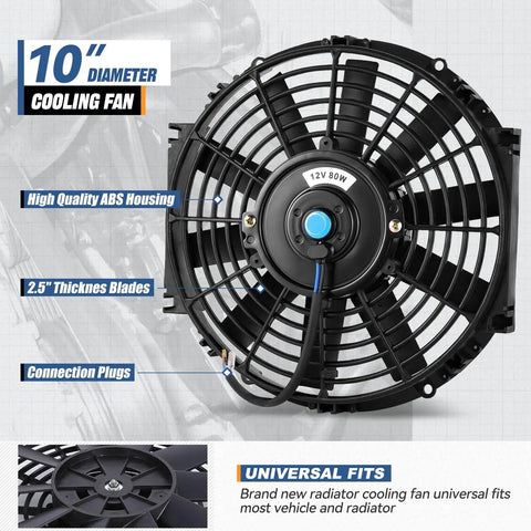 10 inch cooling fan with ABS housing and 2.5 inch thick blades for efficient radiator cooling. Upgrade Your Whip Fast With This Beast Mode Dual Electric Radiator Cooling Fan And Switch Relay Kit Universal Drop In Fit For Tight Engine Bays Slim Profile Mod Ready To Keep Things Chillin Out.