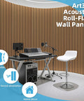 Roll Flexible Acoustic Wood Slat Wall Panels Teak Finish Sound Absorbing Polyester Felt Backing in music studio decor.