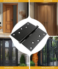 Heavy Duty 5X5 Inch Door Hinges Square Corner Design Rated For 220 Pounds With Screws displayed alongside various door types.