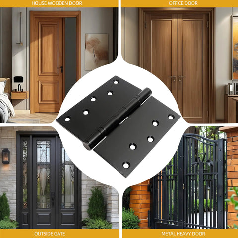 Heavy Duty 5X5 Inch Door Hinges Square Corner Design Rated For 220 Pounds With Screws displayed alongside various door types.