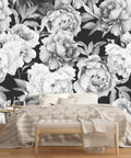 Black And White Peonies Watercolor Floral Mural Wallpaper For Bedroom And Living Room Not Peel And Stick Requires Paste