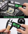 Rechargeable Digital Caliper With USB Charging, 6 Inch Plastic Calipers, Green Screen Display, Go Cordless Fast, No Battery Hassle, Quick 2 Minute Charge Powers A Full 20 Minute Measurement For Months, measuring CPU and cork