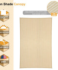 Beige 5x7 Sun Shade Sail With Straight Edge For Chill Patio Vibe, UV Blocking And Water Permeable Canopy For Garden Backyard Outdoor Living, 190 GSM HDPE