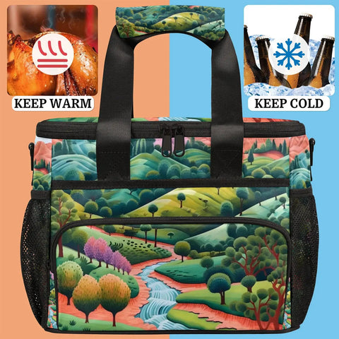 Forest Landscape Insulated Picnic Backpack With Large Storage For Lunch And Snacks, keeps food fresh on the go, front view