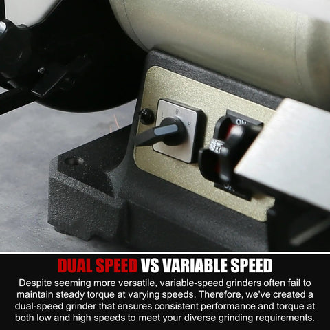 Close-up of dual speed control switch on Badass 1/2 Horsepower Dual Speed Bench Grinder Buffer Combo.