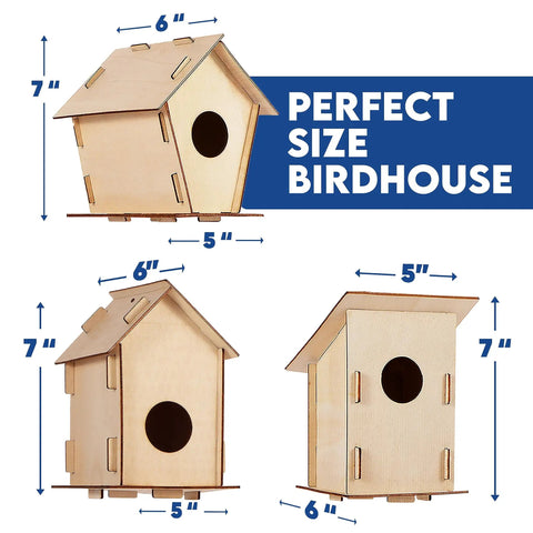 Bulk 12 Kid Friendly Bird House Craft Kits With Unfinished Wood Bird Houses, Paint Strips, Brushes, And Simple Instructions For A Hands On Build And Paint Project Great For Classrooms, Parties, And Family DIY Fun, 7x6x5 in