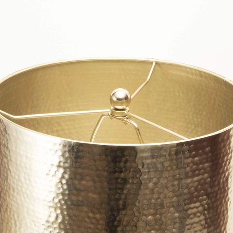 Close-up of metal shade from Industrial Marble and Iron Table Lamp 23 Inch With 3 Way Socket, showcasing brass-toned texture