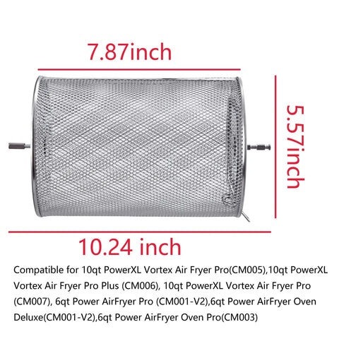 Rotisserie Cage For PowerXL Air Fryers 304 Stainless Steel 10.24x5.57x5.57 Inch with size dimensions