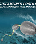 Bullet Fishing Sinkers 30 Pack Lead Weights For Worms And Bass Lures Smooth Polished Surface For Faster Sinking Ideal For Freshwater Texas Rig Carolina Rig Punch Shot Three Sixteenth Ounce, shown underwater with emphasis on streamlined profile.