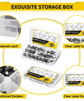 All In One Aluminum Pop Rivet Kit 100 Pcs Large Flange Blind Rivets Assortment storage box with dividers and labels visible