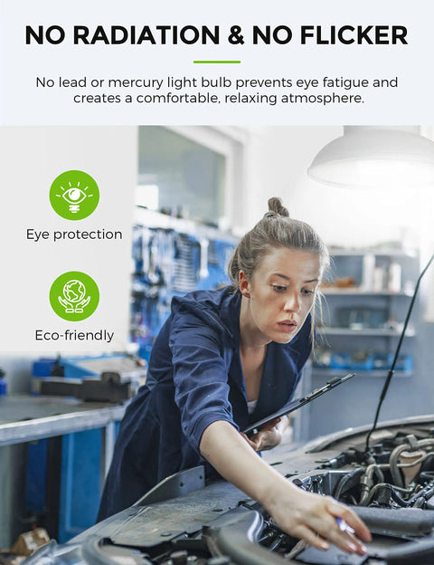 Mechanic using Ultra Bright LED Bulbs 250 300W Equivalent 3400 Lumens 5000K Daylight E26 Base With Free E39 Adapter in workshop