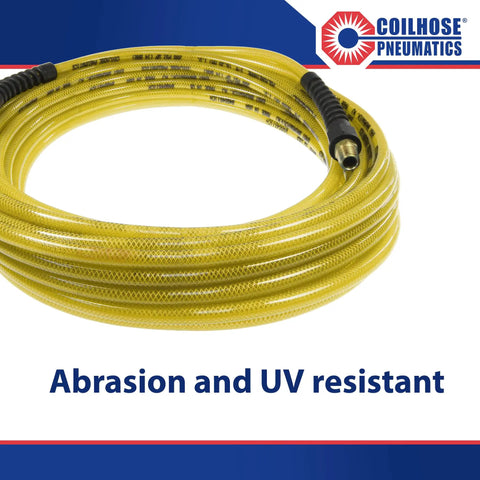 Flexeel Reinforced Polyurethane Air Hose 5/16-Inch ID, 100-Foot, weatherproof and kink-resistant, coiled with brass fitting