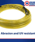 Coiled Pro Grade Heavy Duty Reinforced Polyurethane Air Hose 3 Eighths Inch ID, 100 Feet Long With Two 3 Eighths Inch MPT Fittings