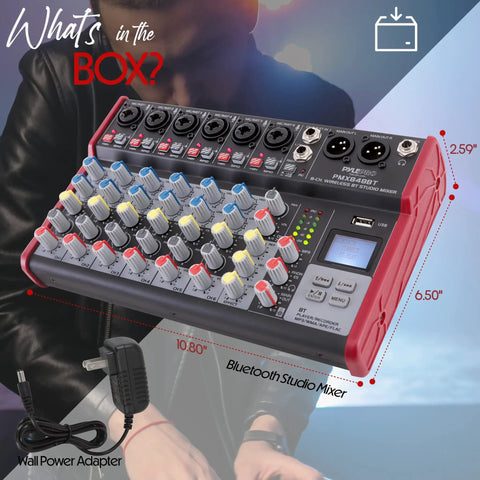 8 Channel Wireless DJ Mixer With Bluetooth And USB Audio Interface, 6 Mic Or Line Inputs, Pro Grade DJ Controller PMX848BT