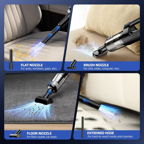 Cordless Car Vacuum And Air Duster 18000Pa Beast Mode Power Handheld Vacuum with nozzles for versatile cleaning on various surfaces