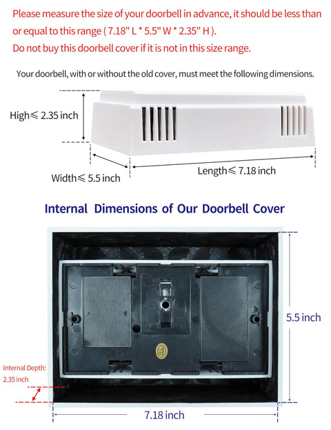 Doorbell Chime Cover Box Only White Wall Mount Door Bell Cover With Wood Piano Finish Decorative Chime Box dimensions illustration