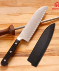 Magnetic Wood Saya Knife Sheath For 8 Inch Gyuto And Chef Knives, 210mm Blade Guard Case Protector on wooden surface next to knife