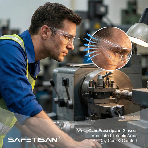 Heavy Duty Safety Glasses Over Glasses 12 Pack Ansi Z87 1 Clear Lens Scratch Proof Goggles Fit Prescription Specs Men Women Construction Shop Floor Go To Gear