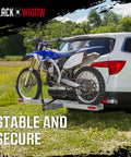 SUV with Aluminum Dirt Bike Hitch Carrier With Ramp For 2 Inch Class III IV Receiver, Lightweight Fat Tire And E Bike Hauler