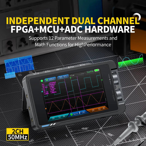 2-In-1 Handheld Oscilloscope With DDS Signal Generator, 50 MHz Bandwidth, 2 Channels on digital waveforms display