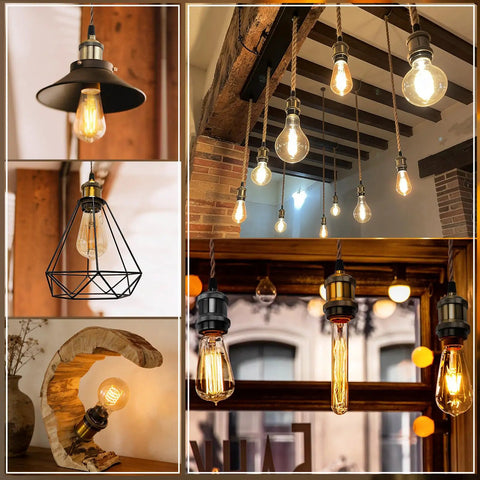 E26 Vintage Lamp Socket for Edison Pendant Lights, Old School Industrial Hanging Lamp Holder for DIY Decor, Pearl Black Finish