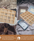 Genuine Top Shelf Twenty Compartment Jewelry Display Tray And Storage Organizer Plate with rings on a light background.