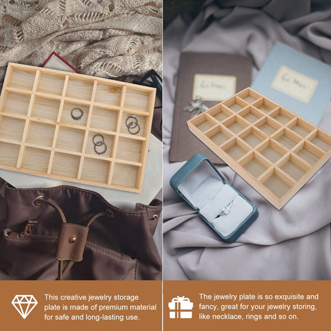 Genuine Top Shelf Twenty Compartment Jewelry Display Tray And Storage Organizer Plate with rings on a light background.