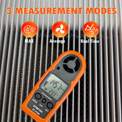 Portable Handheld Anemometer Wind Speed Meter BT-816B With Temperature Sensor And Wind Chill, Accurate 0.2-67 MPH Range, Real Time Air Flow Readouts, Multi Mode Fan Flow For Outdoor Use, 3 modes