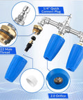 3-In-1 Turbo Nozzle For Pressure Washer With 360 Degree Rotating Jet Streams That Clean Tough Grime Fast And Make Scrubbing Way Easier, 4000 PSI, 4-6 GPM, 1 Quarter Inch Quick Connect, 2.0 Orifice, Blue featuring details.