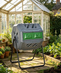 43 Gallon Dual Chamber Compost Tumbler With 360 Degree Rotation And 16 Aeration Vents for fast yard-friendly garden composting in gray