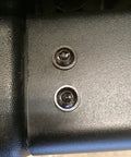 Close-up of heavy duty hardened torx screws for Jeep Wrangler TJ bumper end caps, showing durable black finish.