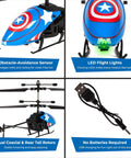 Captain America RC Helicopter For Kids 8 Plus Easy Fly Remote Control Toy With LED Lights Durable Polymer Frame Coaxial Rotors