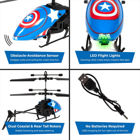 Captain America RC Helicopter For Kids 8 Plus Easy Fly Remote Control Toy With LED Lights Durable Polymer Frame Coaxial Rotors