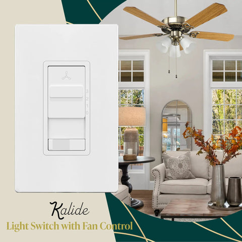 All In One Wall Light And Three Speed Ceiling Fan Control Combo With Slider For Lights And Fan, Single Pole, White Finish