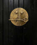 Two Pack Vintage Zinc Alloy Jewelry Box Latches Round Antique Chest Lock Clasps for cabinets on dark background