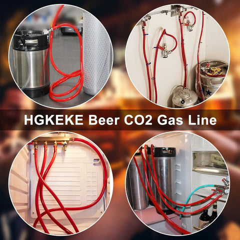 25 Foot Beer CO2 Gas Line Kit For Homebrew And Kegerator, Five Sixteenth Inch Red CO2 Tubing With 304 Stainless Steel Clamps installed