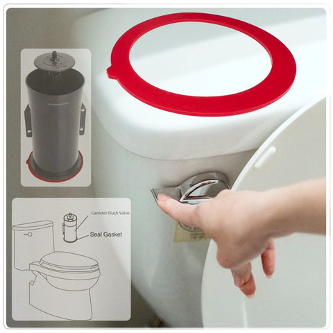 Canister Flush Valve Seal Replacement Kit 3 Pack Pro Grade Silicone GP1059291 For K4436 Compatible Leak Proof Toilet Tank Gasket shown installed on a toilet.