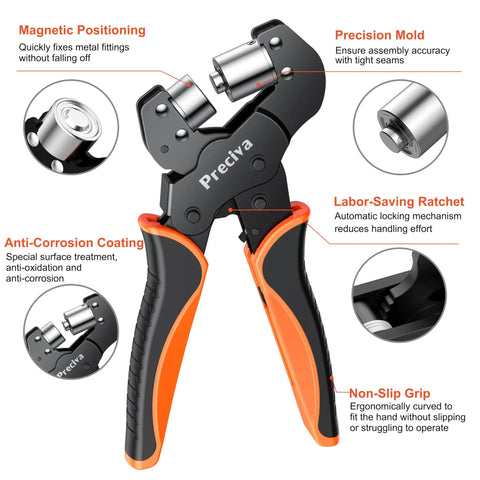 3/8 Inch Grommet Tool Kit With Portable Handheld Hole Punch Pliers And Manual Grommet Press Includes 500 Silver Grommets Durable Rust Resistant Grommet Kit For Leather Fabric Canvas Super Handy DIY Pro Grade, showing ergonomic design and precision features.