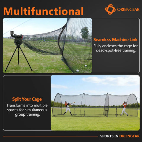 Batting Cage Door Net 9x13 Ft With Sock Style Baseball Net And 20 D Shape Carabiners for Pitching Machines, multifunctional use.