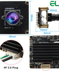 Front and side view of Dope 48MP USB Camera Module with 100 Degree FOV, IMX586 sensor, showing dimensions and plug details.
