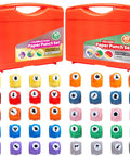 Mini Scrapbook Paper Hole Puncher Set with Forty Holiday Designs in red cases for card making and party decor.