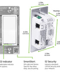 Z Wave Plus Dimmer Switch With QuickFit And SimpleWire Works With Alexa And Google Assistant No Neutral Required Dims From 0 To 100 Percent For LEDs CFLs Incandescent And Halogen Three Way White And Light Almond front and side view showing dimensions and features.