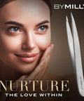 Pointed Tweezers Pro Grade High Carbon Stainless Steel Needle Nose Fine Point, shown alongside a smiling person.