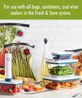 Fresh & Save La Mer Handheld Food Saver Vacuum Pump For Quick Sous Vide Sealing with vacuum-sealed foods and containers.