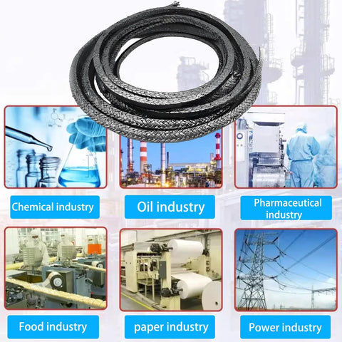 Flexible Graphite Braided Compression Packing, 3/16 in x 3/16 in, 10 ft, for pumps and mechanical seals