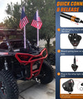 Quick connect guide for 2 Pack 3Ft Spiral RGB LED Whip Lights With RF Remote 360 Degree Chasing Color on a UTV with flags.