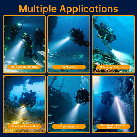 Image showing use of Wide Angle Underwater Dive Light With 120 Degree Beam, 1050 Lumen LED Torch for various scuba applications.