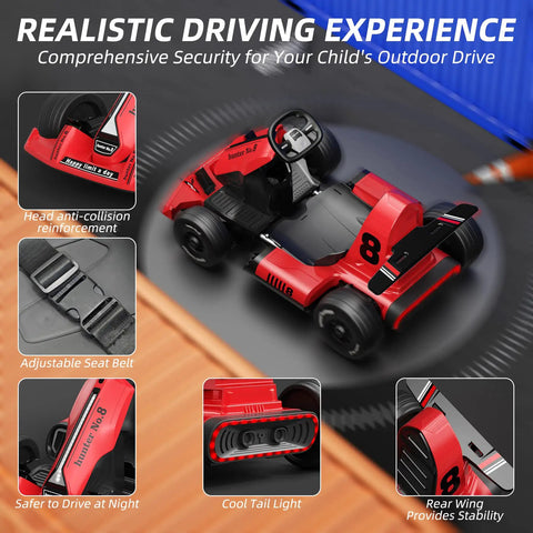 24V Electric Go Kart With Adjustable Seat For Kids And Teens, 7Ah Battery, Top Speed 7.5 MPH, Red Ride On Toy with safety features